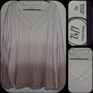SIZE 2X MAURICES Women's Pink to White Ombre Long Sleeve Top (B50)